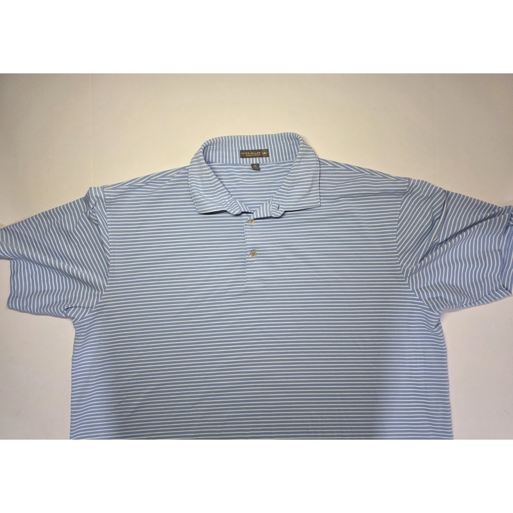 Peter Millar Summer Comfort Mens Size XL Blue Striped Short Sleeve Polo Shirt